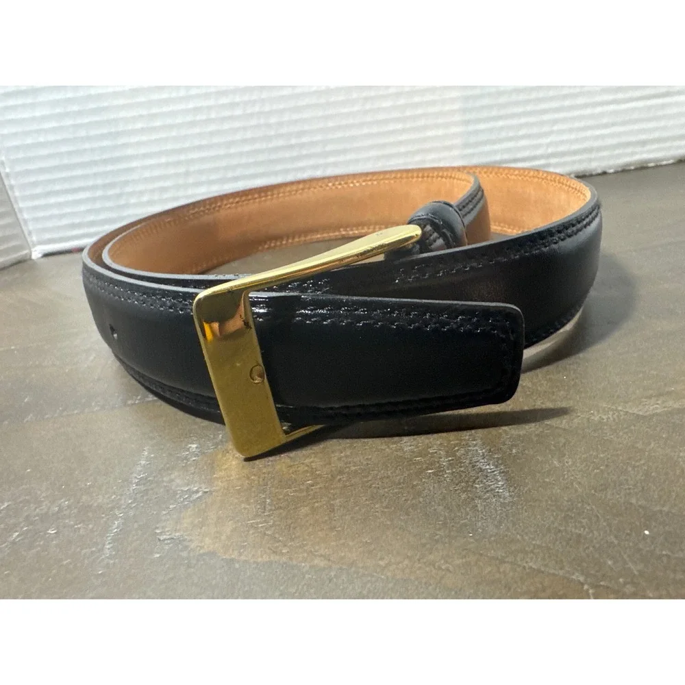 Italian Full Grain Leather Belt Mens 34 Black Solid Brass Buckle Made in Italy